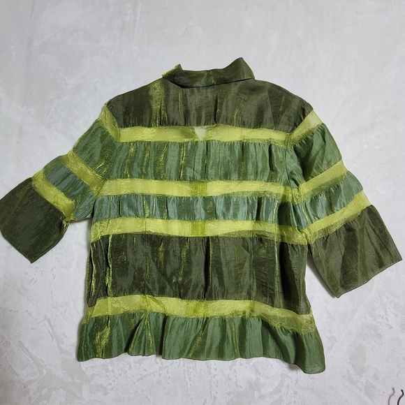 Olsen Blouse Linen Nylon Blend Striped Top Sparkly Shiny - Picture 11 of 12